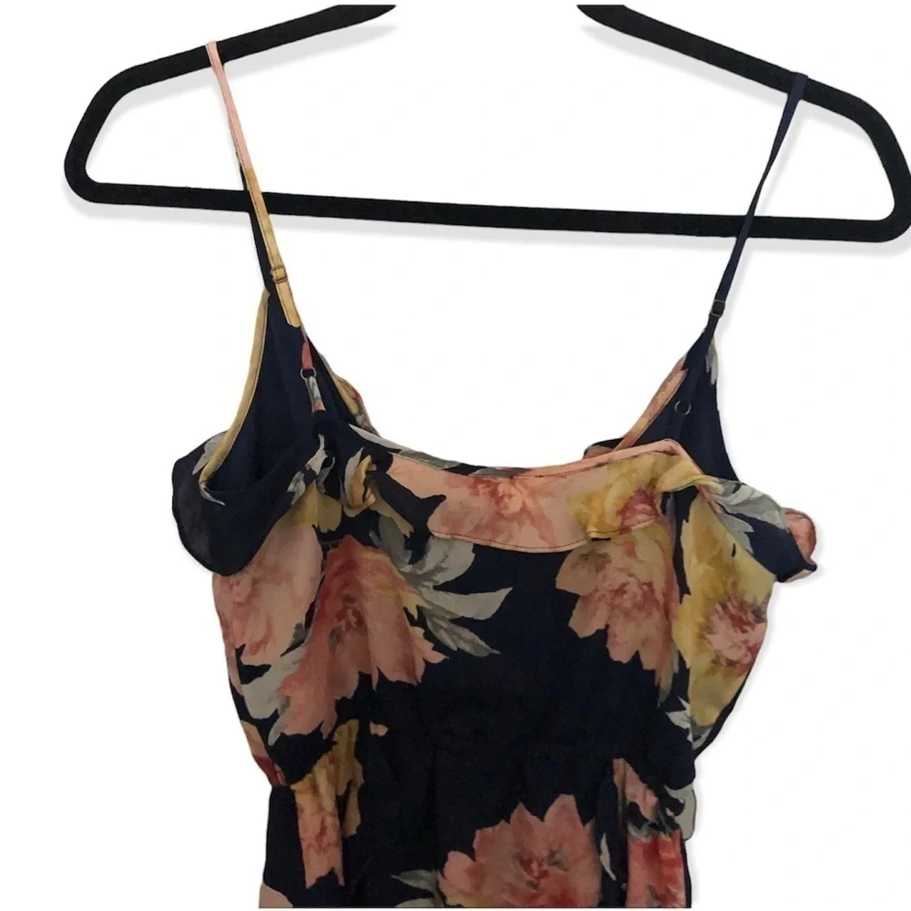 Joie Foxglove Floral Ruffle sleeveless Dress Navy